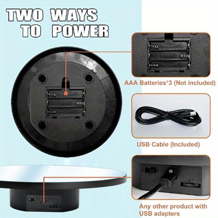 Multi-Purpose Mirror Electric Rotating Disc Battery / USB Powered Photography Live Display Stand — view 12