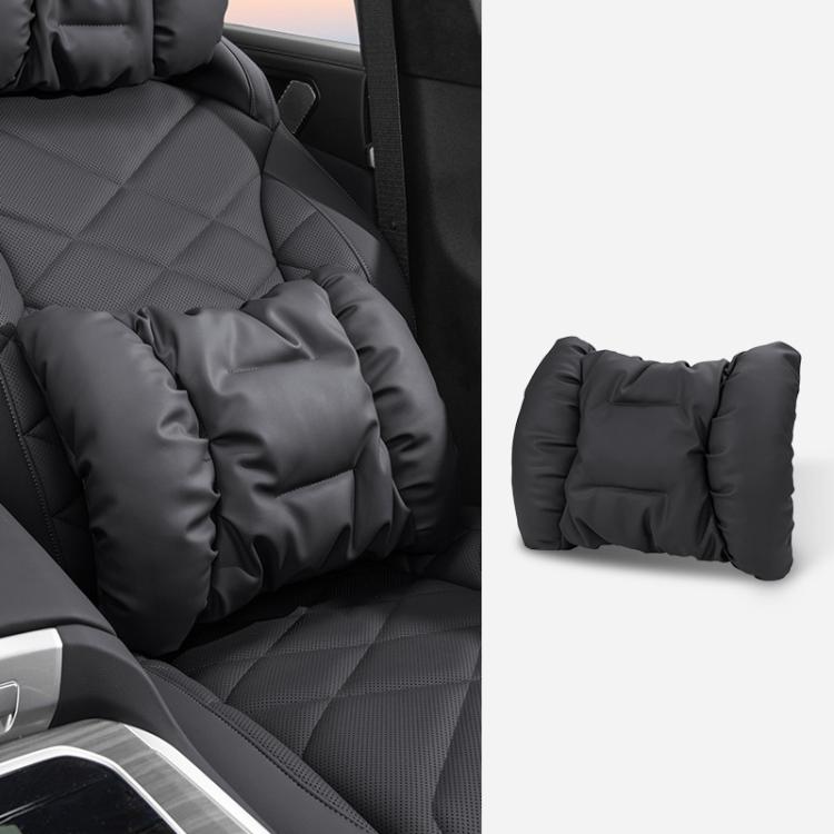 Car Stain-Resistant Leather Headrest Car Neck Pillow Lumbar Cushion Set — Headrest Red