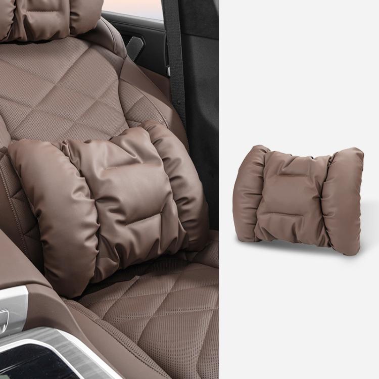 Car Stain-Resistant Leather Headrest Car Neck Pillow Lumbar Cushion Set — Backrest Black
