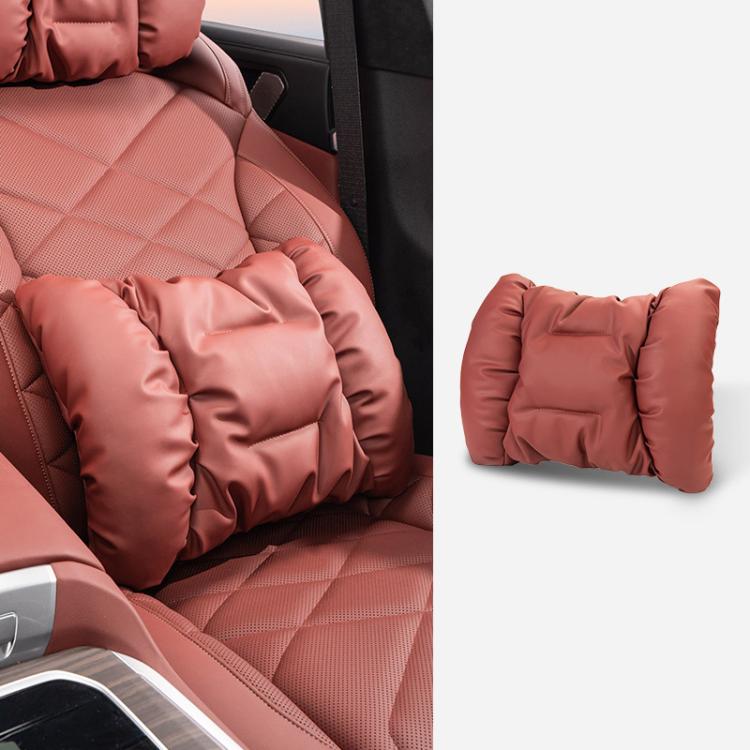 Car Stain-Resistant Leather Headrest Car Neck Pillow Lumbar Cushion Set — Backrest Brown
