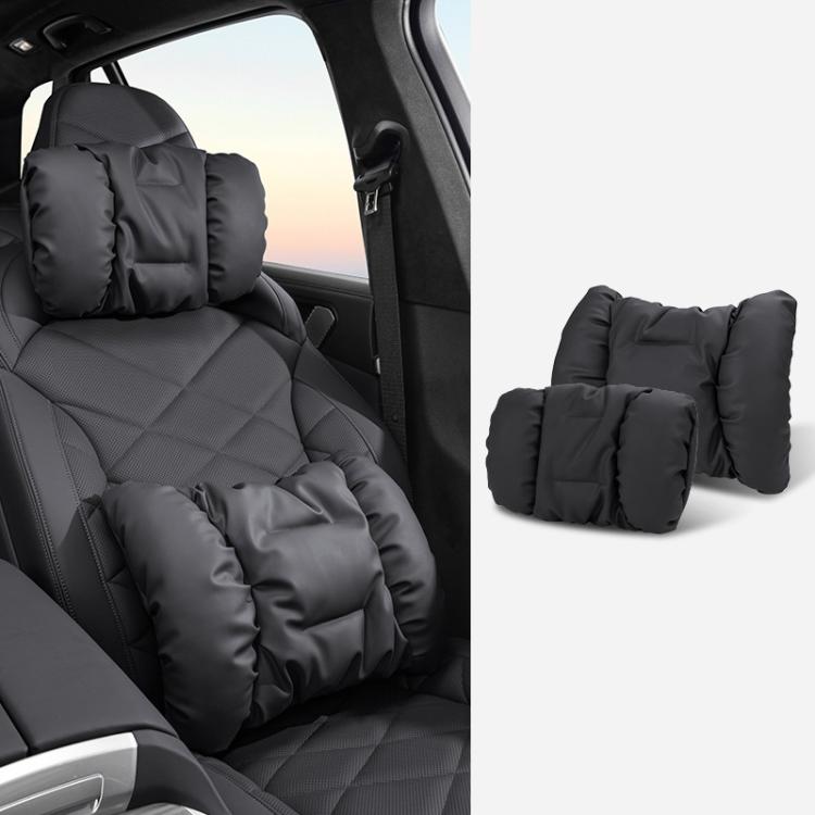 Car Stain-Resistant Leather Headrest Car Neck Pillow Lumbar Cushion Set — Backrest Red