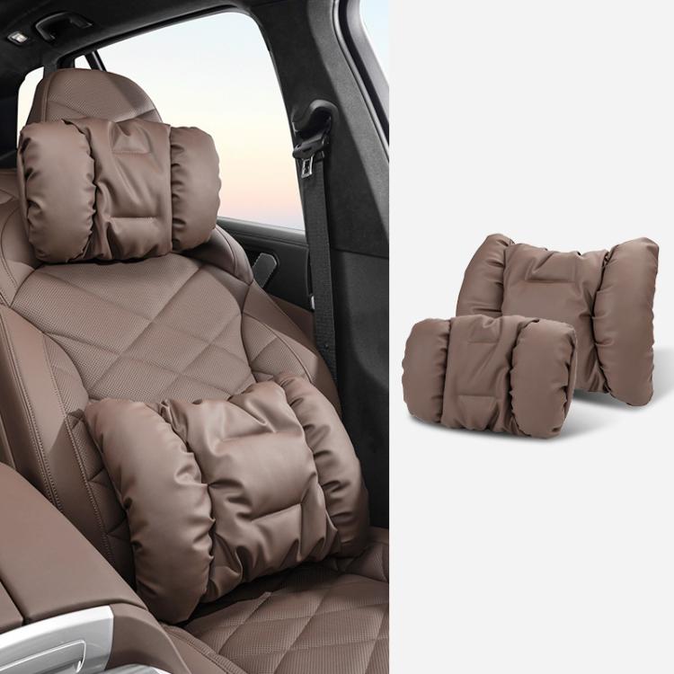 Car Stain-Resistant Leather Headrest Car Neck Pillow Lumbar Cushion Set — Headrest+Backrest Black