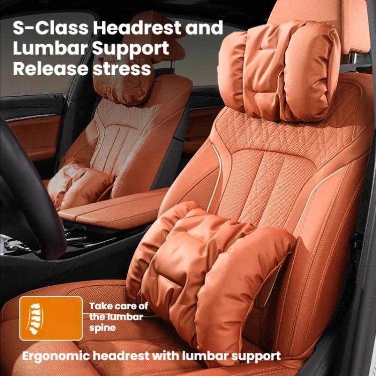 Car Stain-Resistant Leather Headrest Car Neck Pillow Lumbar Cushion Set — Headrest+Backrest Red