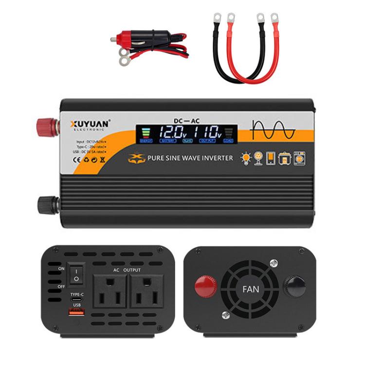 XUYUAN 12V / 24V To 110V Pure Sine Wave Inverter Power Inverter US Plug — 800W Black