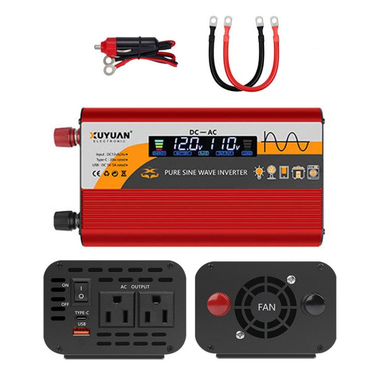 XUYUAN 12V / 24V To 110V Pure Sine Wave Inverter Power Inverter US Plug — 4000W Black