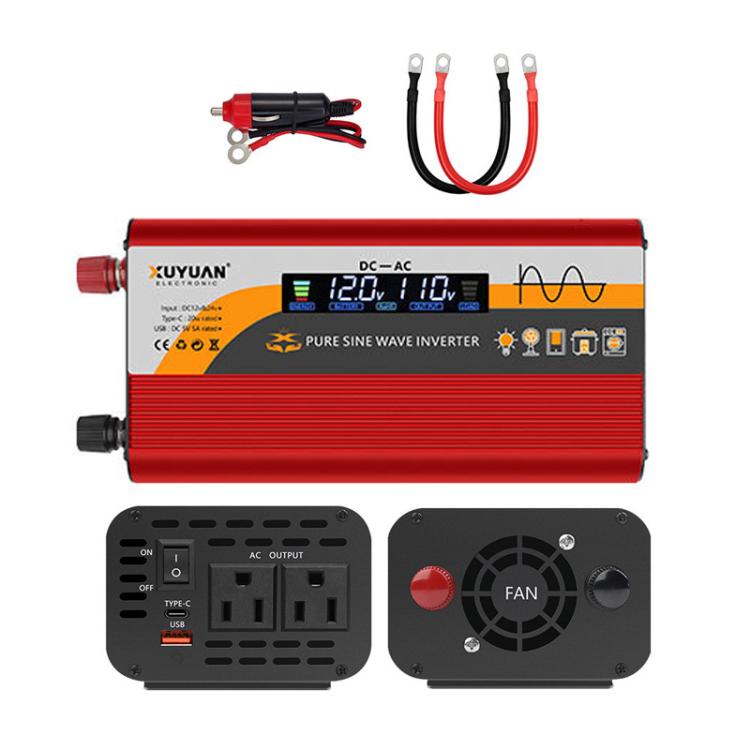 XUYUAN 12V / 24V To 110V Pure Sine Wave Inverter Power Inverter US Plug — 800W Red
