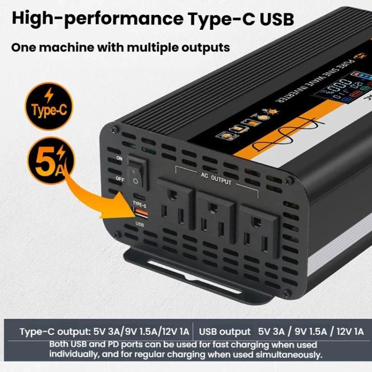 XUYUAN 12V / 24V To 110V Pure Sine Wave Inverter Power Inverter US Plug