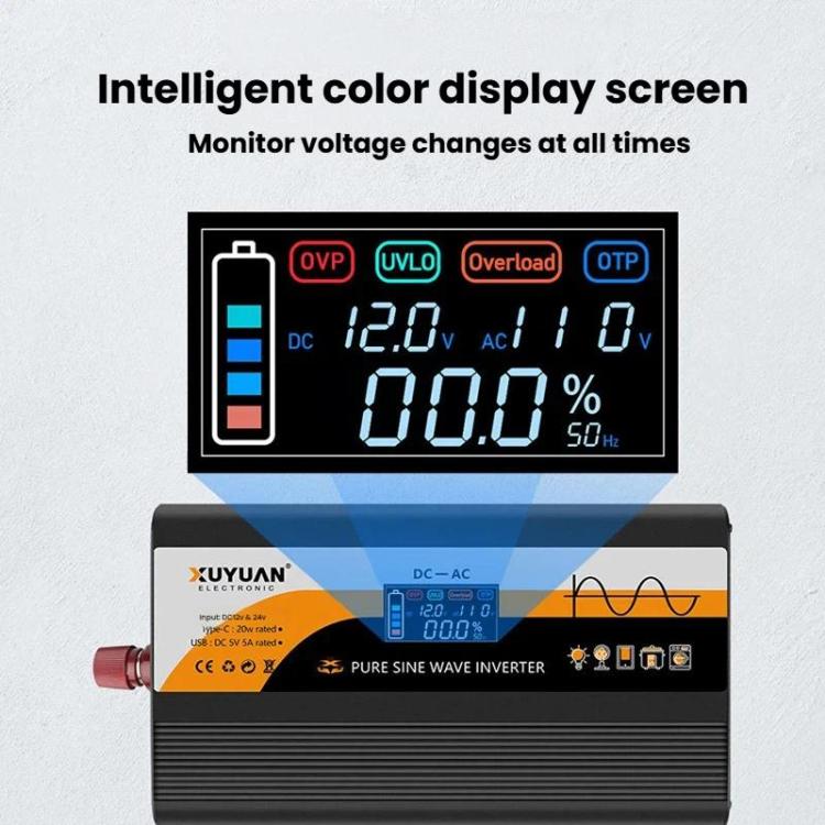 XUYUAN 12V / 24V To 110V Pure Sine Wave Inverter Power Inverter US Plug