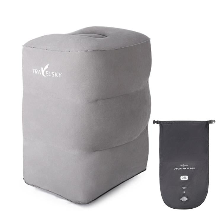 TRAELSKY Flocking PVC Inflatable Footstool Airplane Train Car Footrest Office Nap Footrest With Inflatable Bag — 2 Layer
