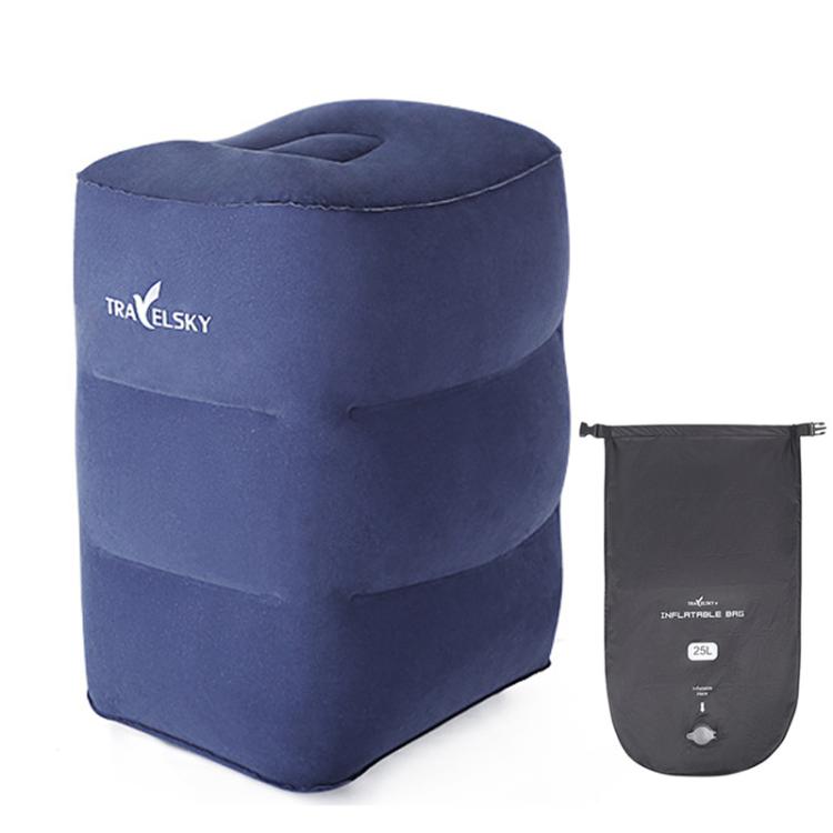 TRAELSKY Flocking PVC Inflatable Footstool Airplane Train Car Footrest Office Nap Footrest With Inflatable Bag — Gray