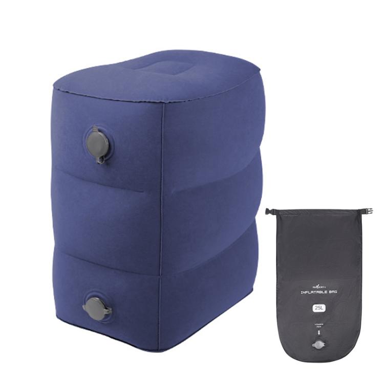 TRAELSKY Flocking PVC Inflatable Footstool Airplane Train Car Footrest Office Nap Footrest With Inflatable Bag — Dark Blue