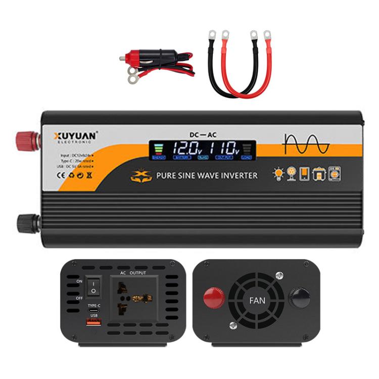 12V / 24V To 220V Pure Sine Wave Inverter Universal Car Power Converter — 1400W Black