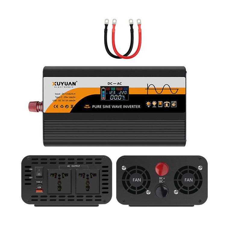 12V / 24V To 220V Pure Sine Wave Inverter Universal Car Power Converter — 2000W Black