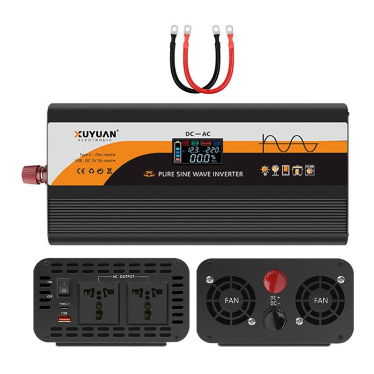 12V / 24V To 220V Pure Sine Wave Inverter Universal Car Power Converter — 3000W Black