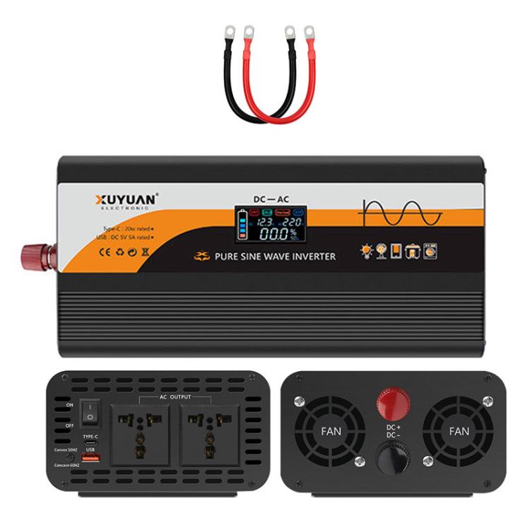 12V / 24V To 220V Pure Sine Wave Inverter Universal Car Power Converter — 3600W Black