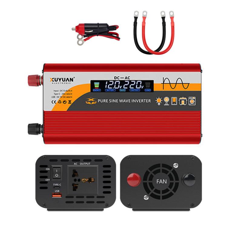 12V / 24V To 220V Pure Sine Wave Inverter Universal Car Power Converter — 800W Red