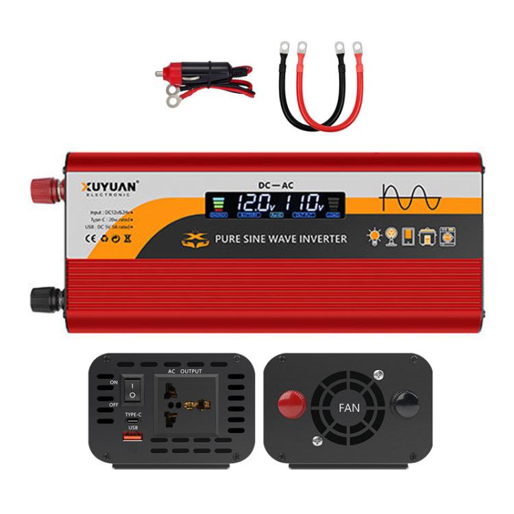 12V / 24V To 220V Pure Sine Wave Inverter Universal Car Power Converter — 1400W Red