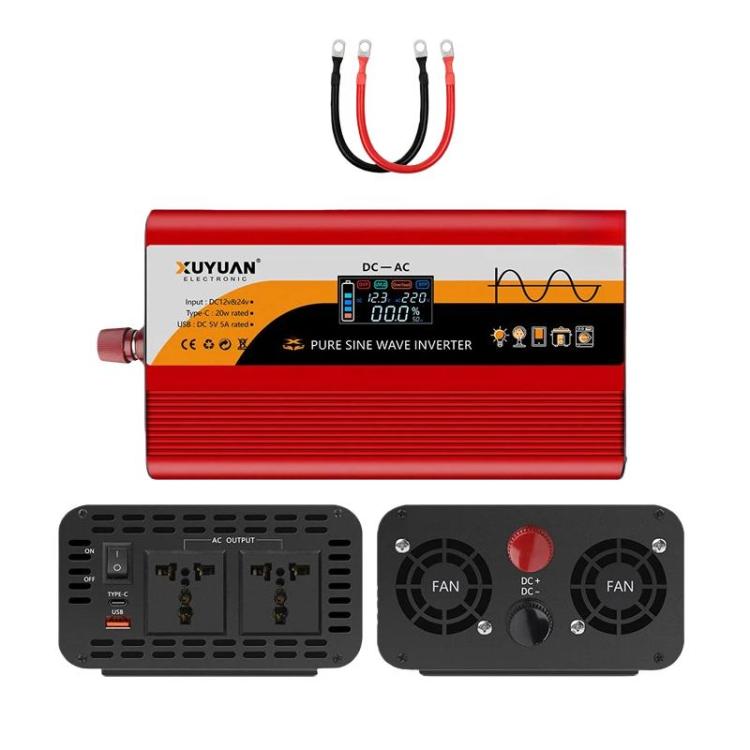 12V / 24V To 220V Pure Sine Wave Inverter Universal Car Power Converter — 2000W Red