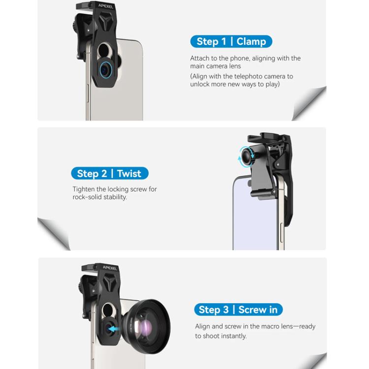 APEXEL HB100 Ultra Macro Lens & FL26 Fill Light Combo for Smartphones Close-Up Photography Kit