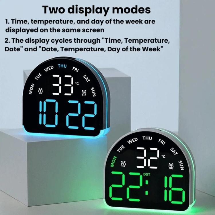 LED Ambient Light Electronic Clock Multifunctional Alarm Clock Home Lighting Table Clock — White Shell Pink Light