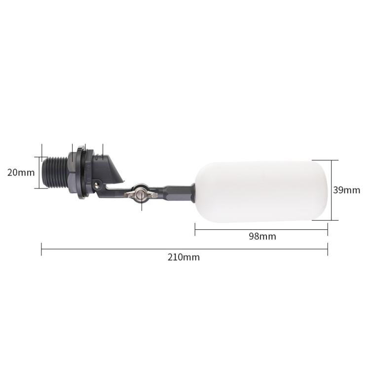 Mini Plastic Float Valve for Aquariums/Humidifiers/Small Water Tanks — 1/2 Inch/20mm Gray