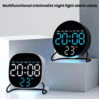 Desktop LED Clock With Alarm Night Light Multifunctional Clock — Square Black Shell Green Light