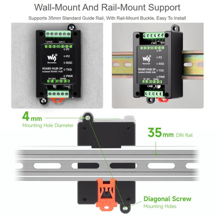 Industrial Isolated 2CH Hub Rail Wide Baud Rate Repeater