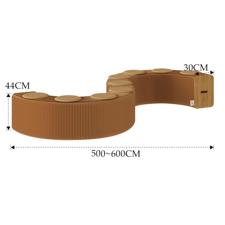 Accordion Expandable Paper Bench Folding Sofa Chair Entryway Stool — Height 44cm 6-Seater Brown