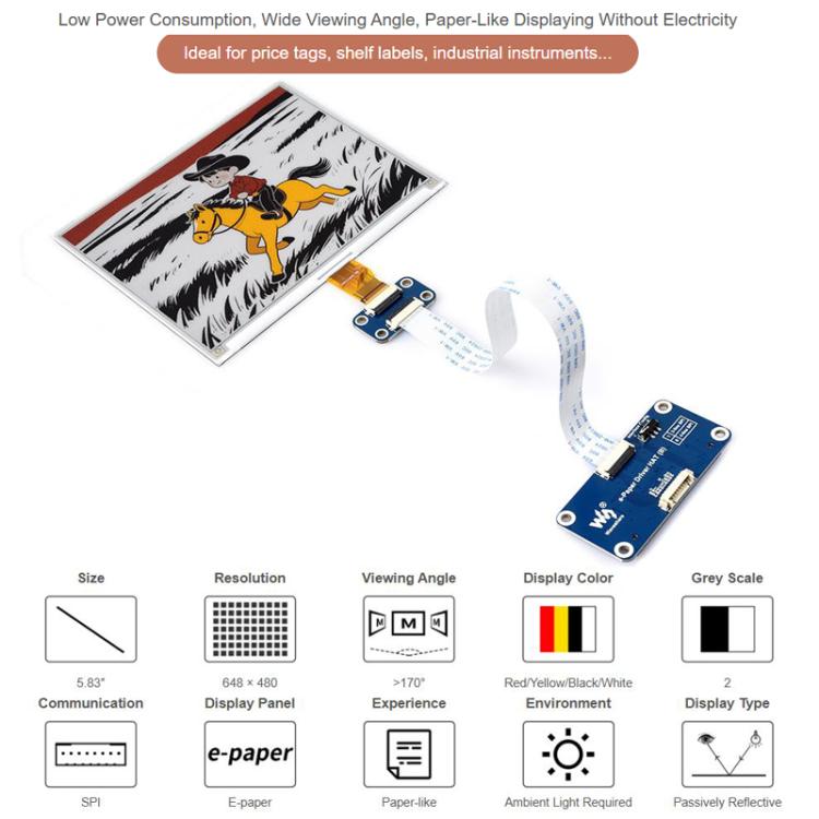 WAVESHARE 5.83 Inch E-Paper 4 Color E-Ink Display Module