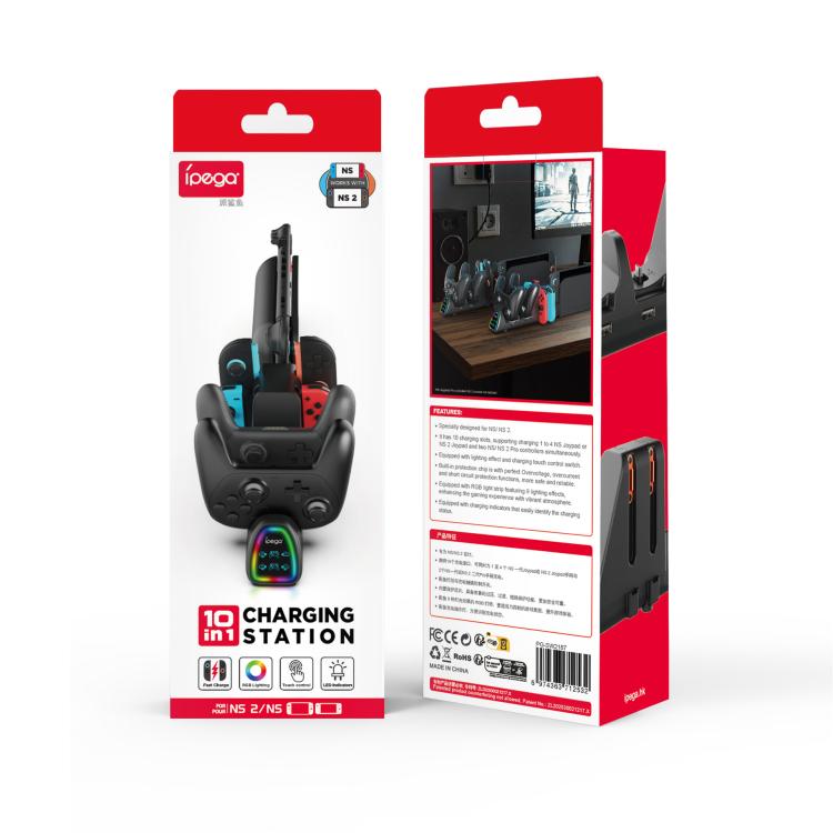 ipega 10-in-1 Charging Dock for Nintendo Switch 2 / Switch Joy-Con & Switch 2 Pro Controllers USB Plug Version