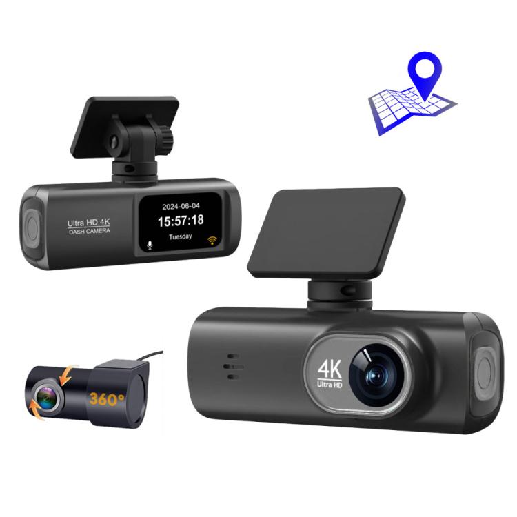 4K Dual Recording WiFi Smartphone Connected Car Dash Cam — Front+Inside+GPS Track