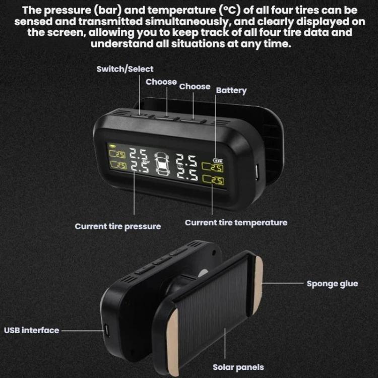 Solar-Powered Wireless Car Tire Pressure Monitor