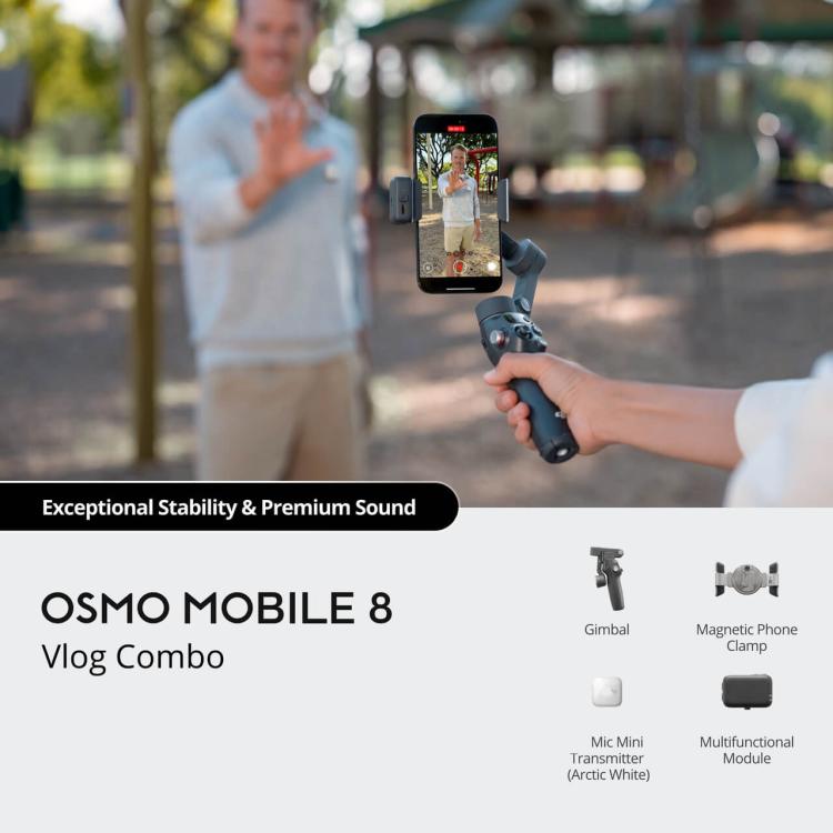 Original Osmo Mobile 8 Vlog Combo With Mic Mini Transmitter — Vlog Combo White