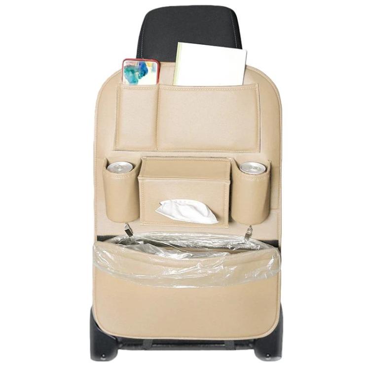 1109 Car Seat Back Leather Storage Organizer Vehicle-Mounted Hanging Trash Bag — Black