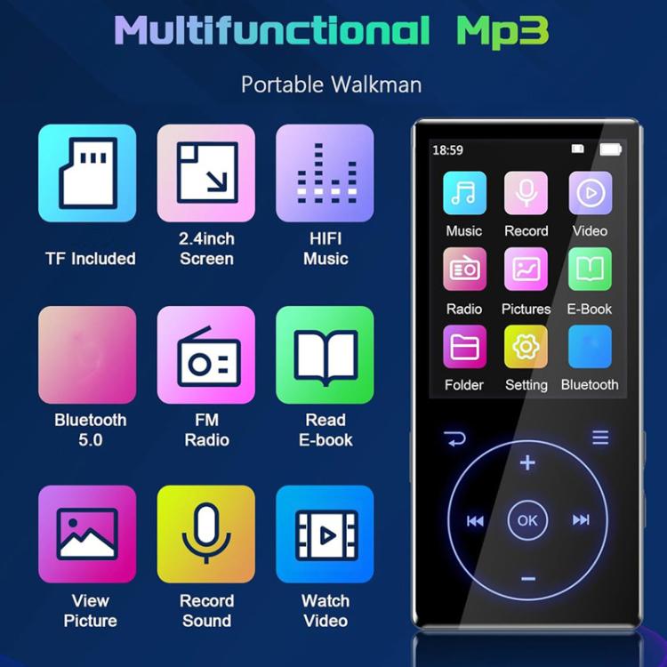 2.4 inch Colorful Screen MP3 Music Player With Bluetooth 5.0 Speaker