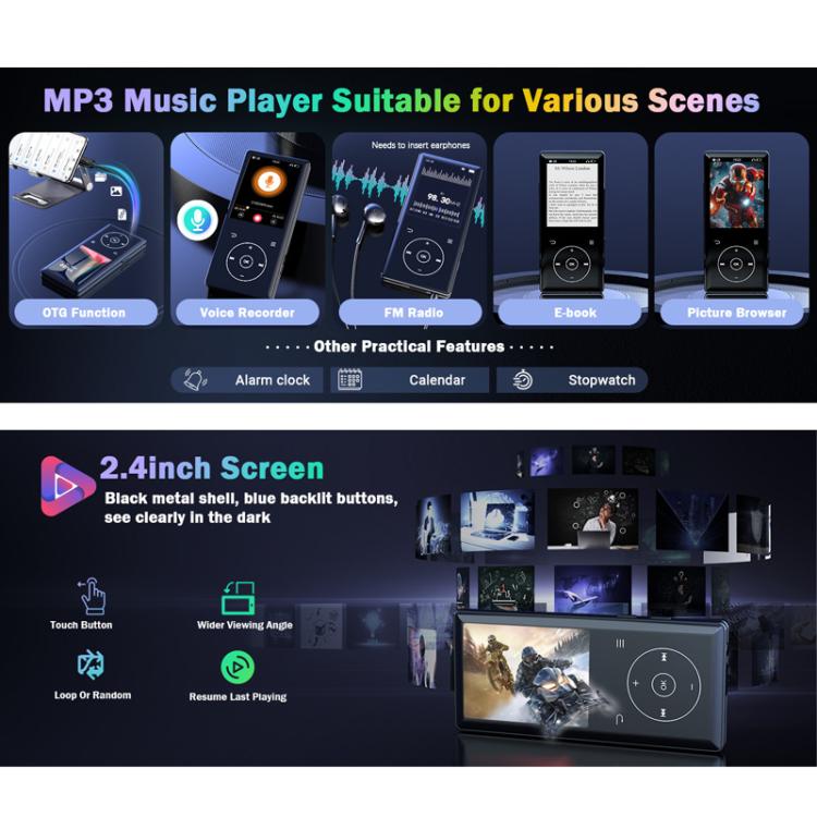 2.4 inch Colorful Screen MP3 Music Player With Bluetooth 5.0 Speaker