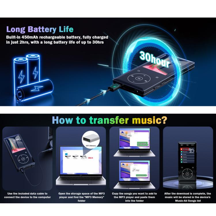2.4 inch Colorful Screen MP3 Music Player With Bluetooth 5.0 Speaker