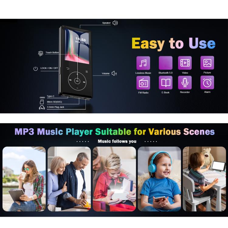 2.4 inch Colorful Screen MP3 Music Player With Bluetooth 5.0 Speaker