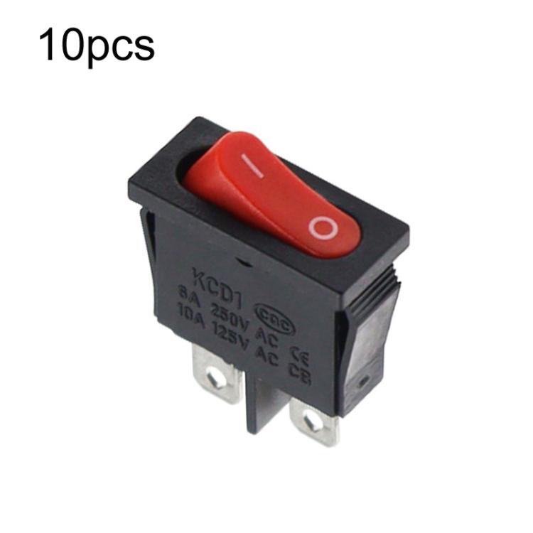 KCD1-110 10pcs Slim Flat Rocker Switch 2-Pin 2-Position Instrument Switch — Black