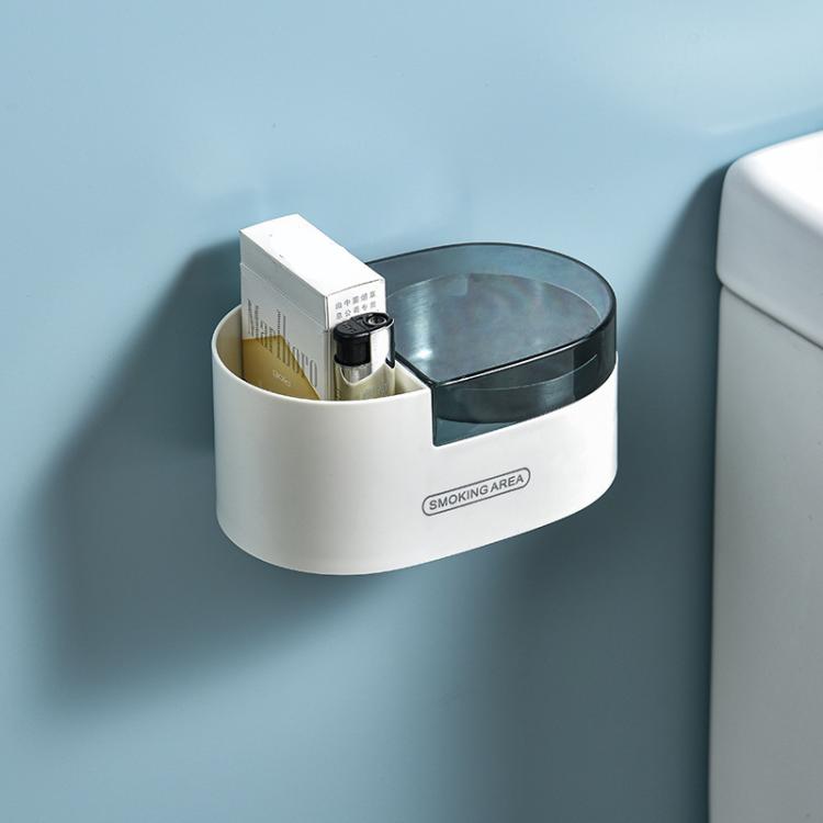 Stainless Steel Wall-Mounted Ashtray with Lid for Bathroom and Toilet Space-Saving Ash Holder — White+Clear