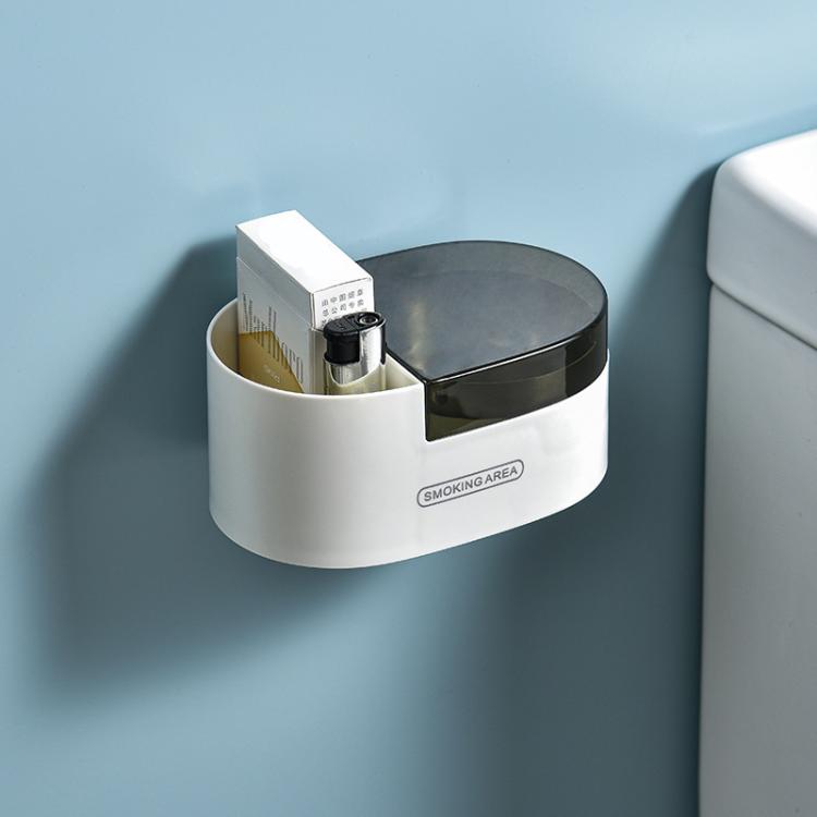 Stainless Steel Wall-Mounted Ashtray with Lid for Bathroom and Toilet Space-Saving Ash Holder — White+Clear Blue
