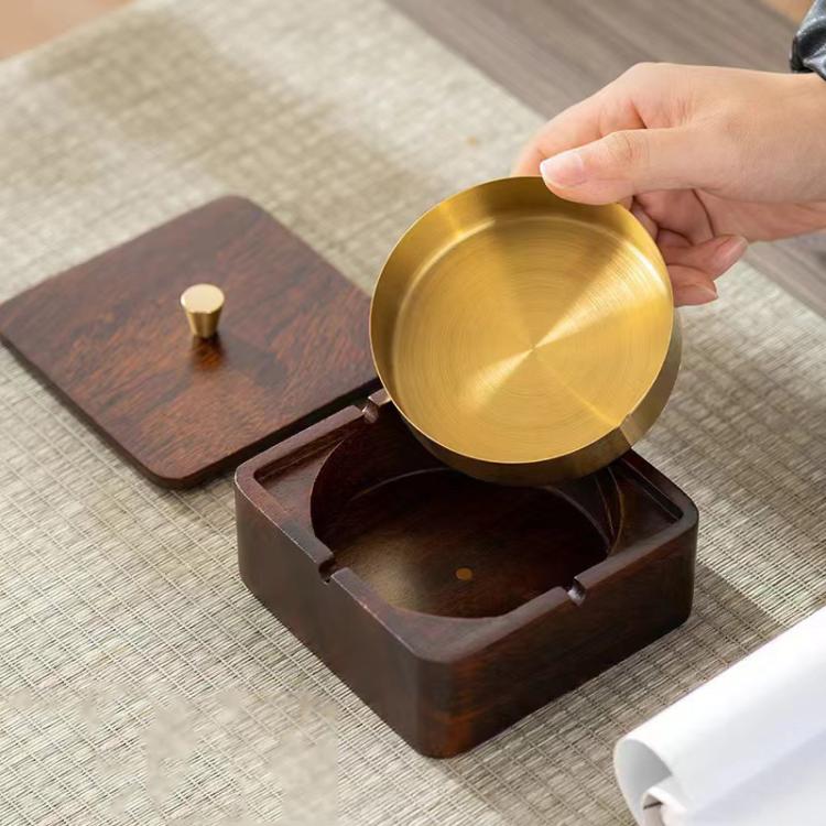 Magnetic Solid Wood Metal Ashtray Ash-Proof and Dust-Proof Design