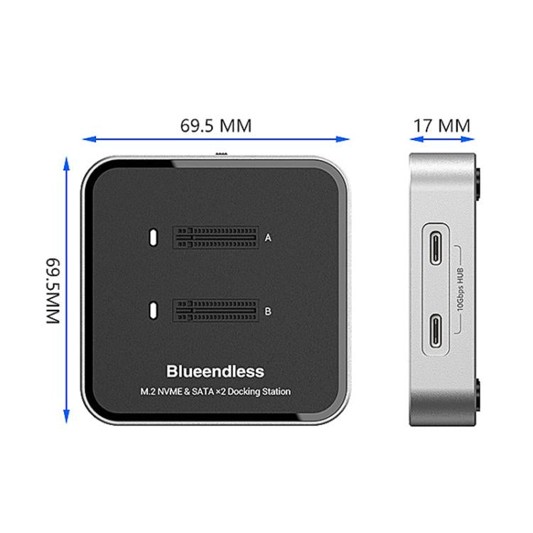 Blueendless SD09 Dual-Bay M.2 Dual-Protocol Drive Enclosure NVMe/SATA SSD Case — view 14