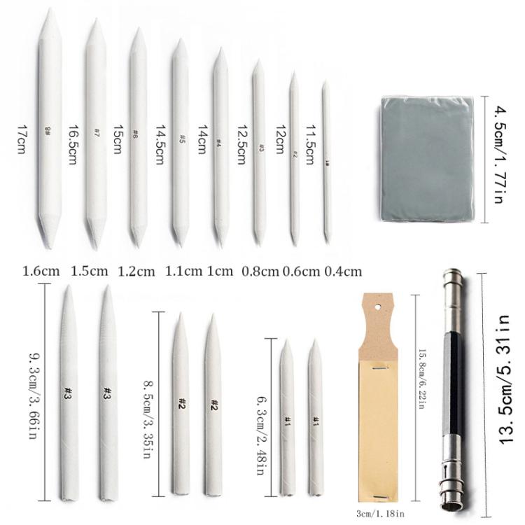 48 In 1 Sketch Drawing Set with 20 Blending Stumps, Sketch Wipe Scrapers, Kneaded Eraser & Sandpaper for Artists and Beginners — view 3
