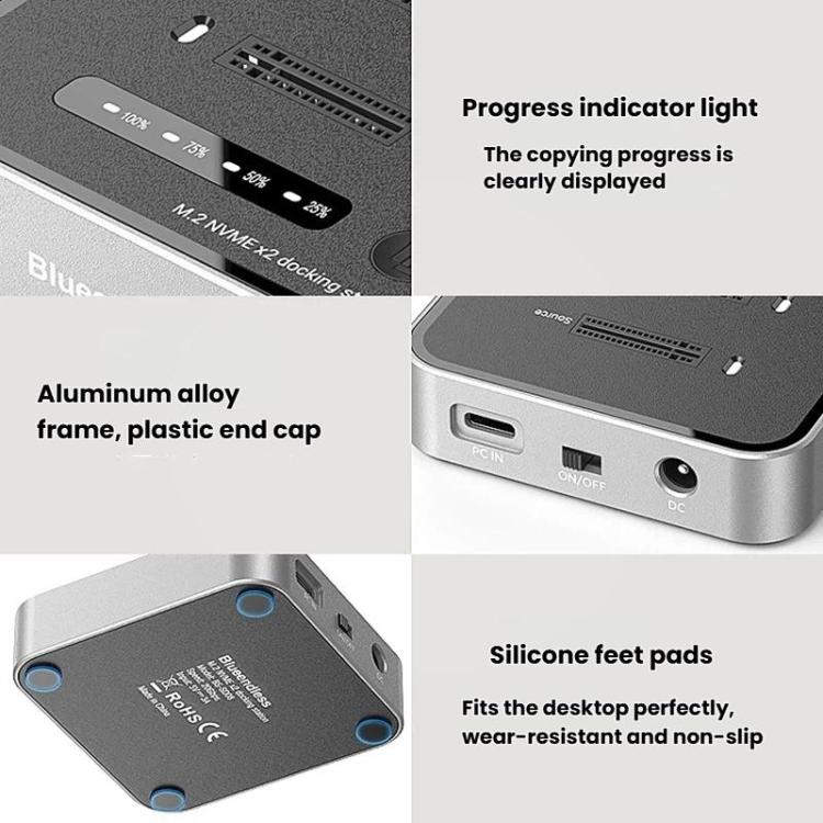 Blueendless SD08 Dual-Bay NVMe SSD Enclosure M.2 Offline Cloning Device 20Gbps High-Speed Solid-State Drive Case — view 14