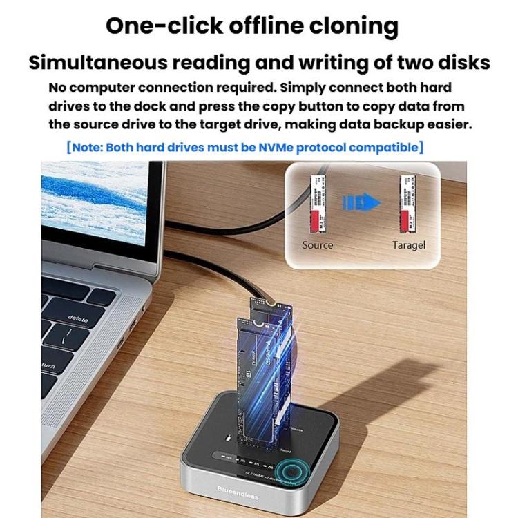 Blueendless SD08 Dual-Bay NVMe SSD Enclosure M.2 Offline Cloning Device 20Gbps High-Speed Solid-State Drive Case — view 9