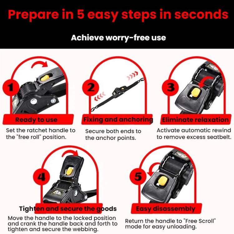 Car Motorcycle Automatic Retractable Tensioner Tie-Down Strap