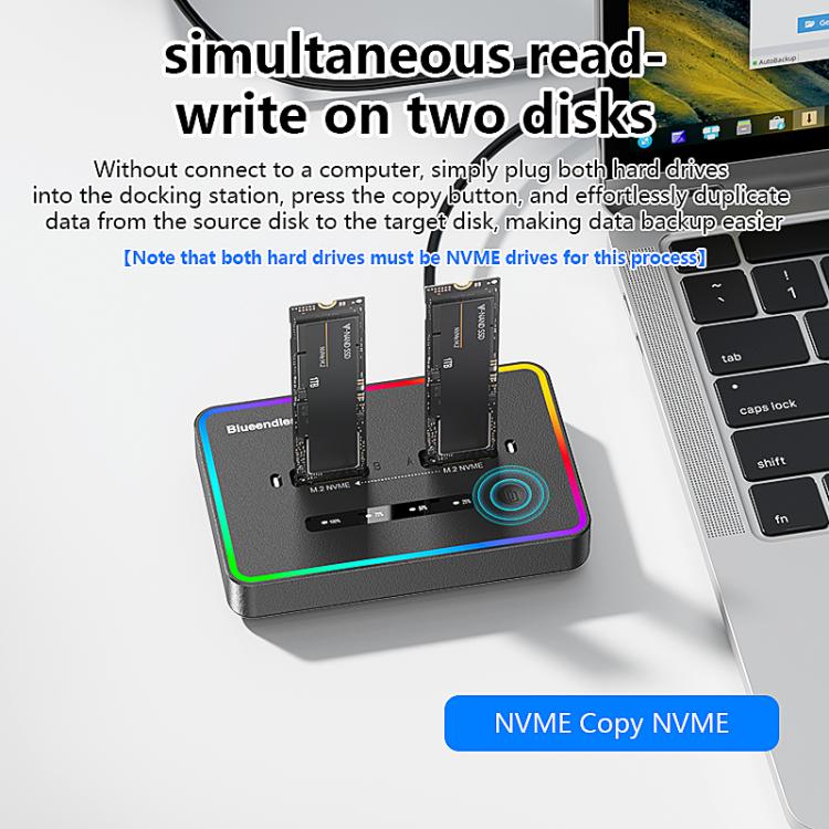 Blueendless SD07 M.2 Dual-Bay Hard Drive Enclosure NVMe Offline Cloning Device — view 10