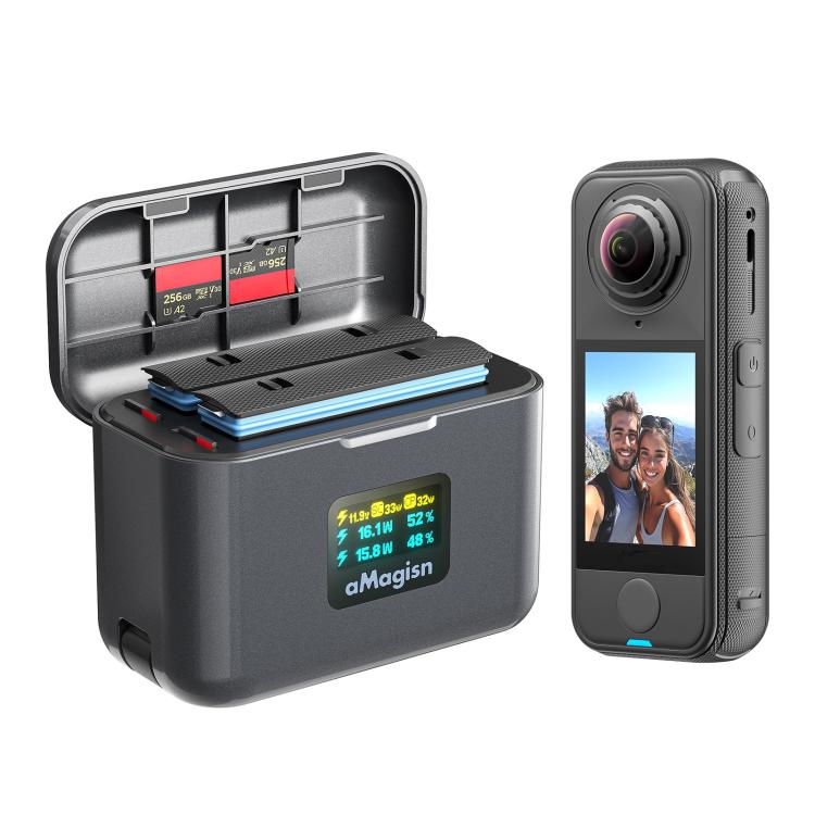 For Insta360 X4 Air Battery aMagisn 36W Fast Charging Case with Color Display & Built-in USB-C Cable