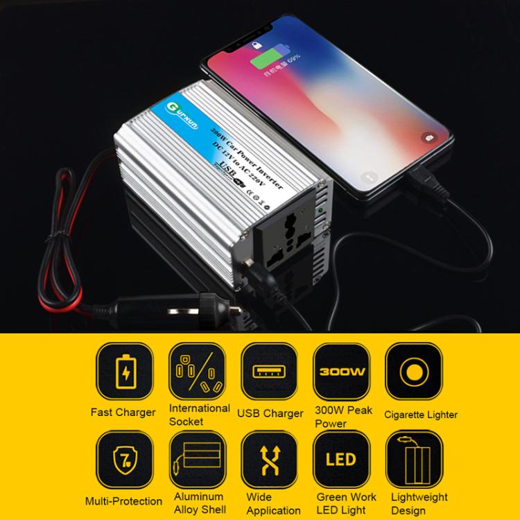 Gurxun 150W Aluminum Alloy Car Power Inverter With Cigarette Lighter